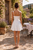 White Warm Rose Print Cotton Ruffled Mini Dress