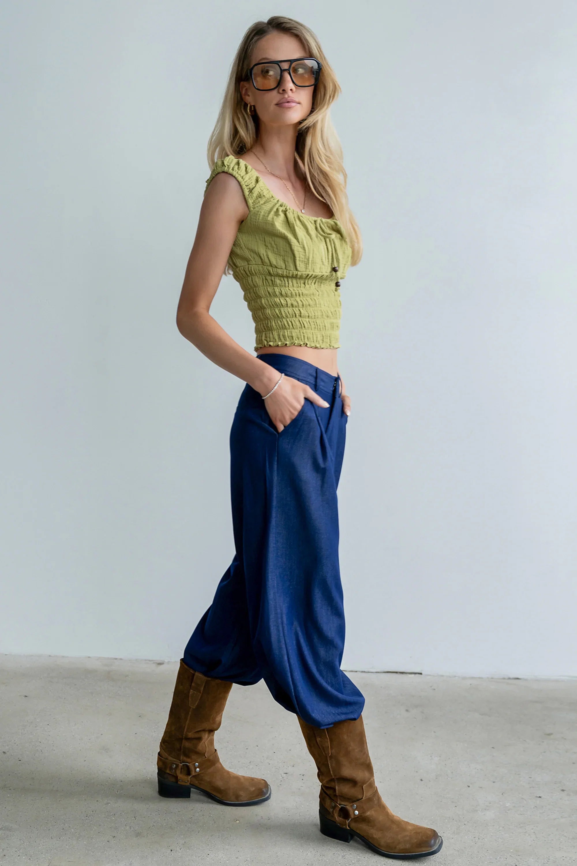 Morgan Smocked Top in Green