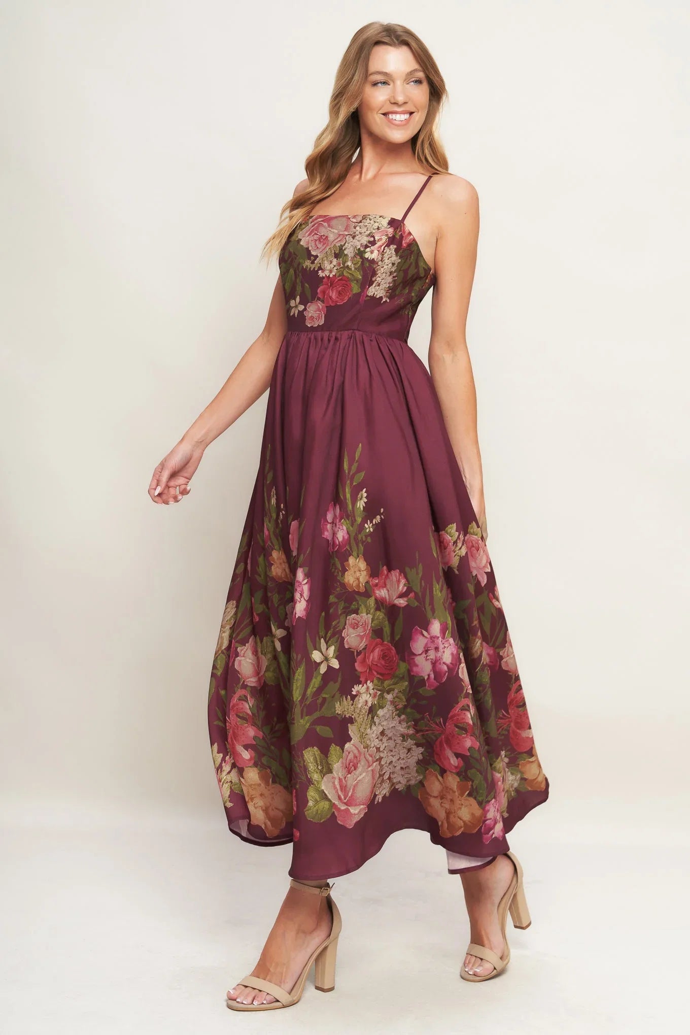 SECRET GARDEN ROMANCE BURGUNDY MAXI DRESS FINAL SALE