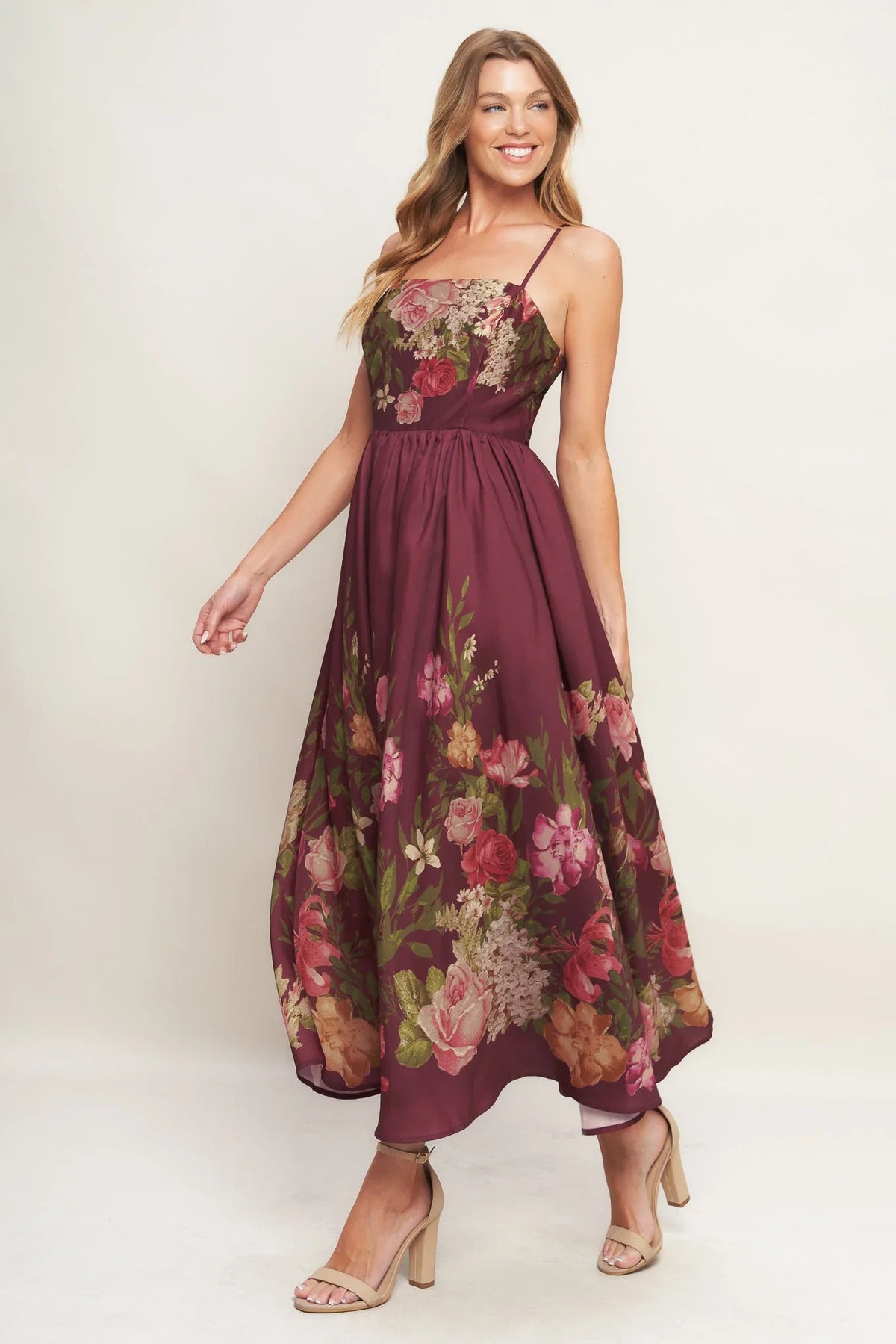 SECRET GARDEN ROMANCE BURGUNDY MAXI DRESS FINAL SALE