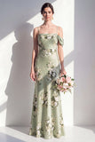 Mermaid Sage Green Floral Spaghetti Straps Long Bridesmaid Dress