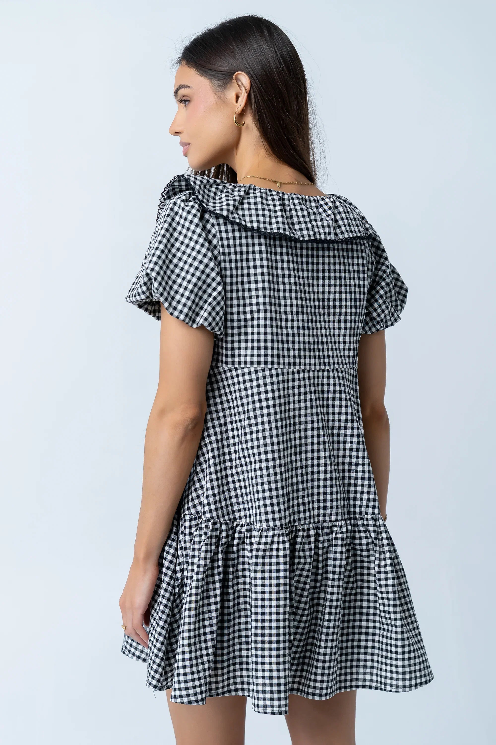 Tony Gingham Baby Doll Dress in Black