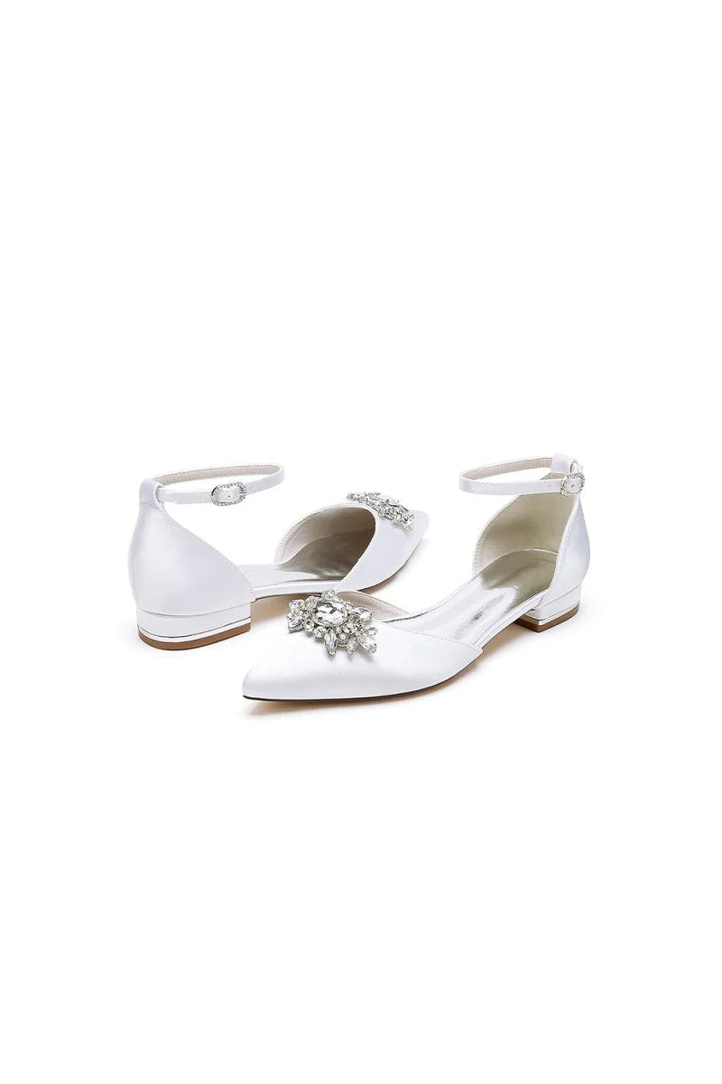 Pointed Toe Rhinestone Ankle Strap Kitten Heels