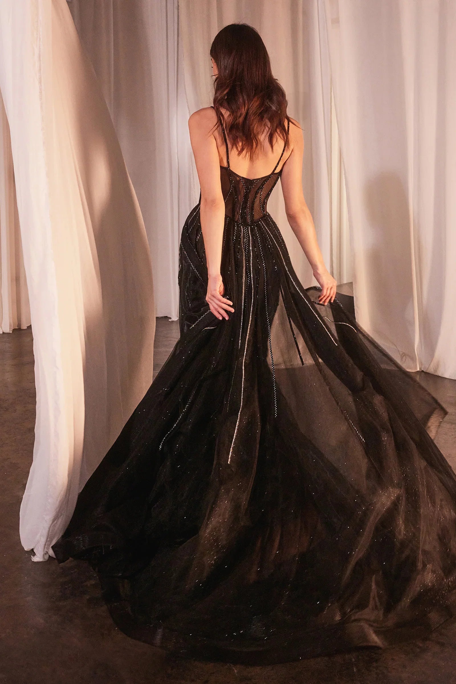 ODESSA GOWN BEADED FITTED GOWN WITH OVERSKIRT