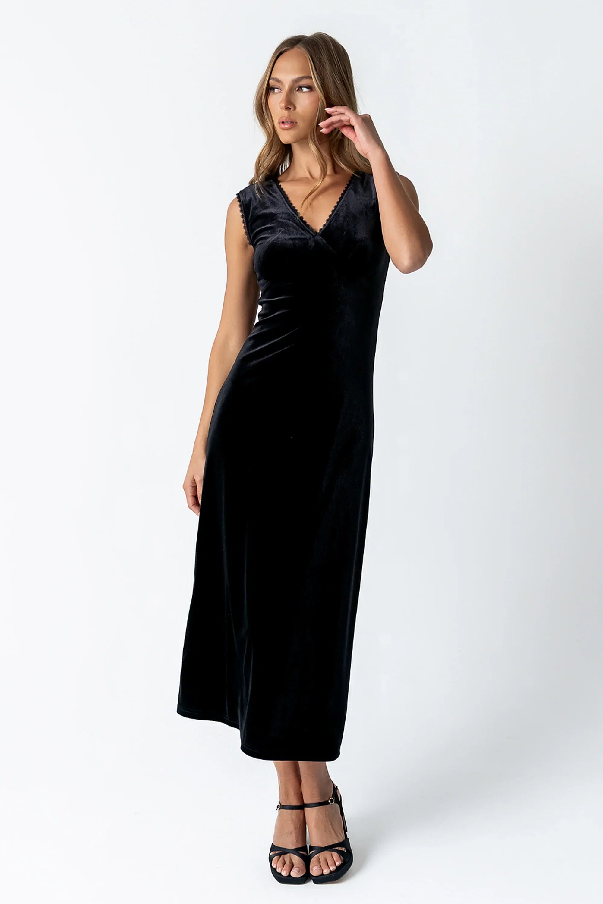 Kalani Velvet Maxi Dress in Black FINAL SALE