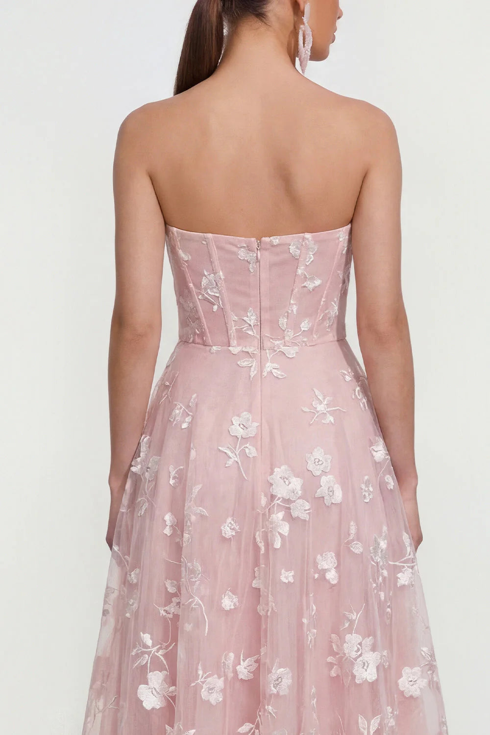 Strapless Floral Blue A Line Wedding Guest Dress