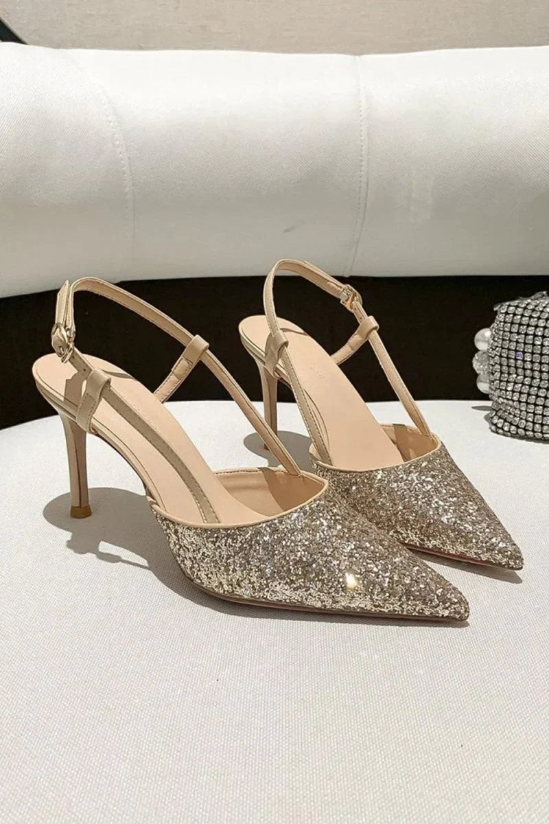 Stiletto High Heels with One Buckle and Toe Cap
