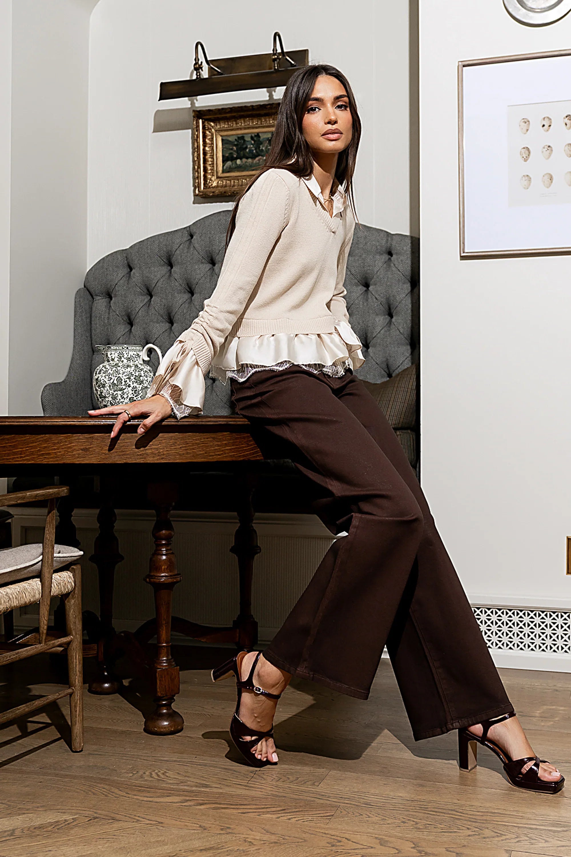 Bennet Double Layer Sweater in Cream
