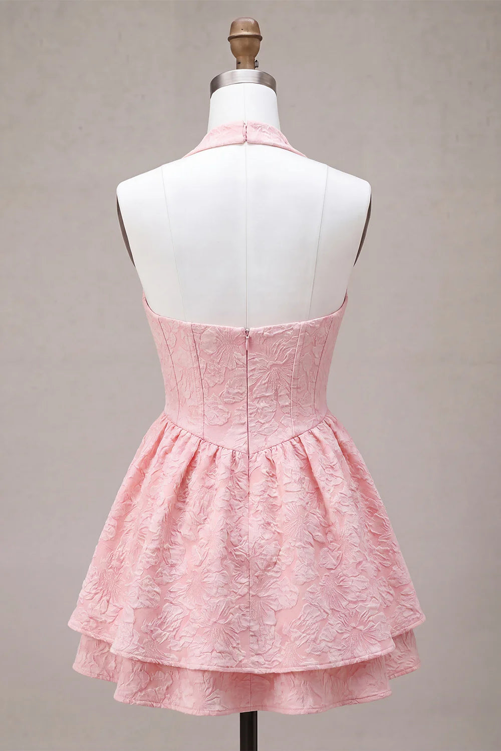 Halter A Line Jacquard Corset Pink Homecoming Dress