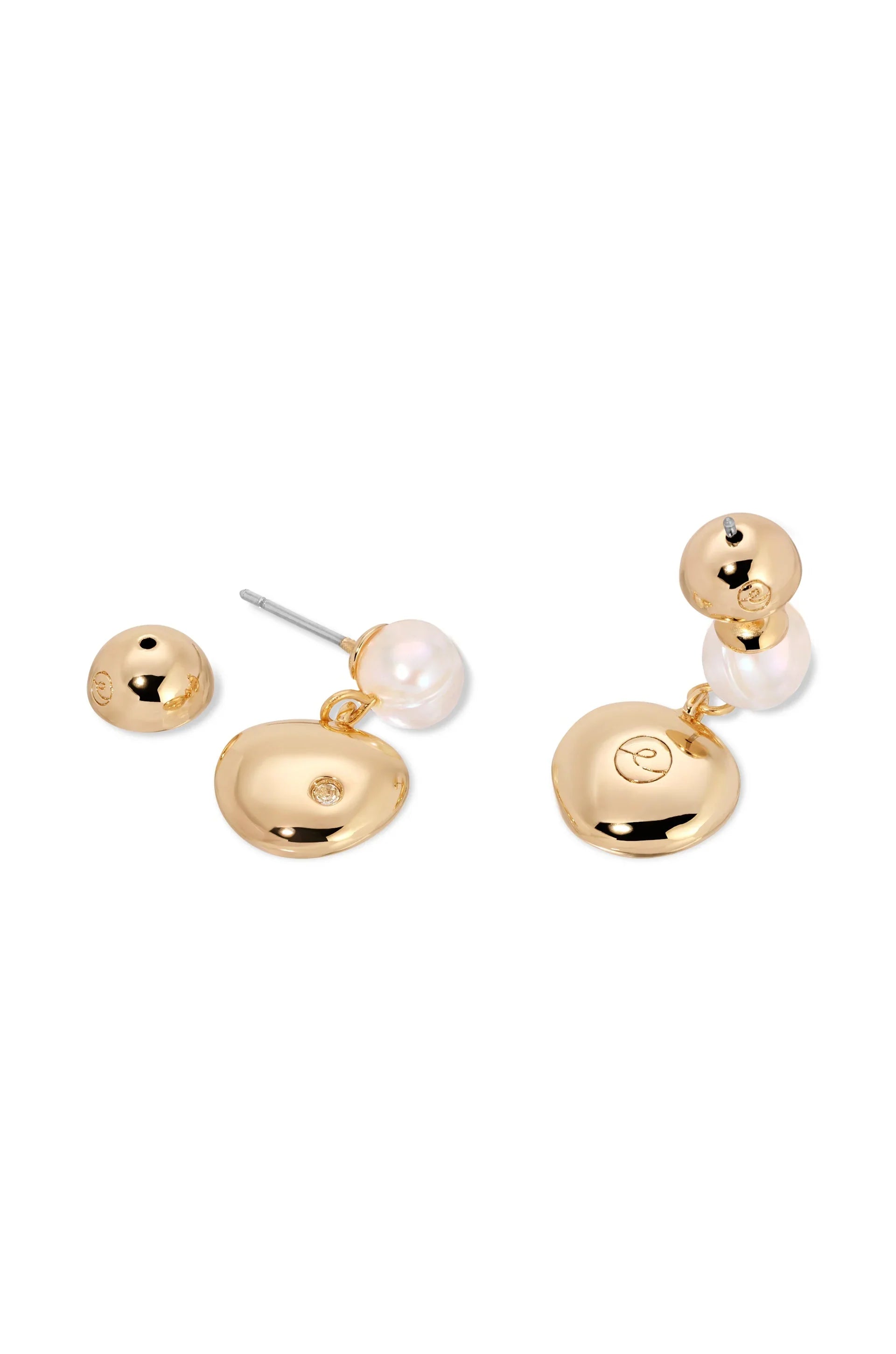 Small Pebble and Pearl Dangle Earrings
