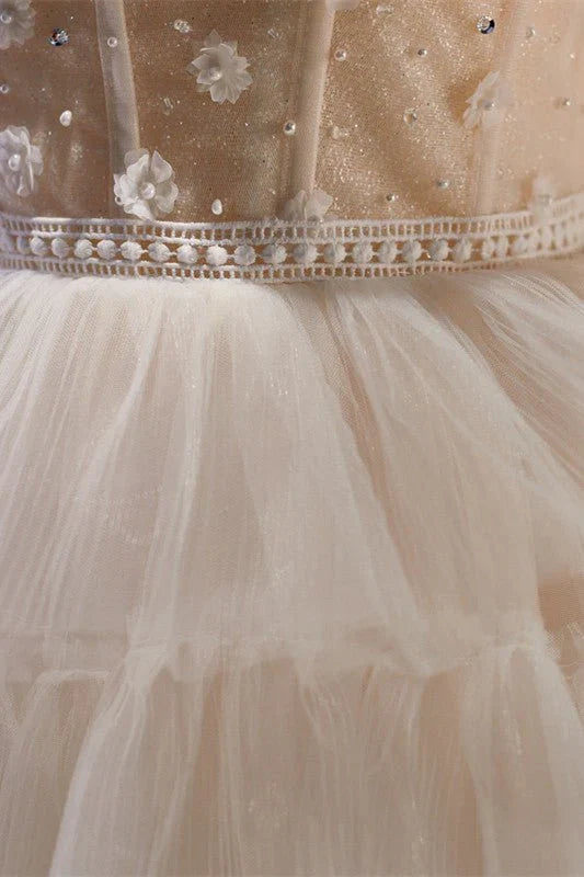 White Tulle 3D Floral Lace A Line Tiered Homecoming Dress