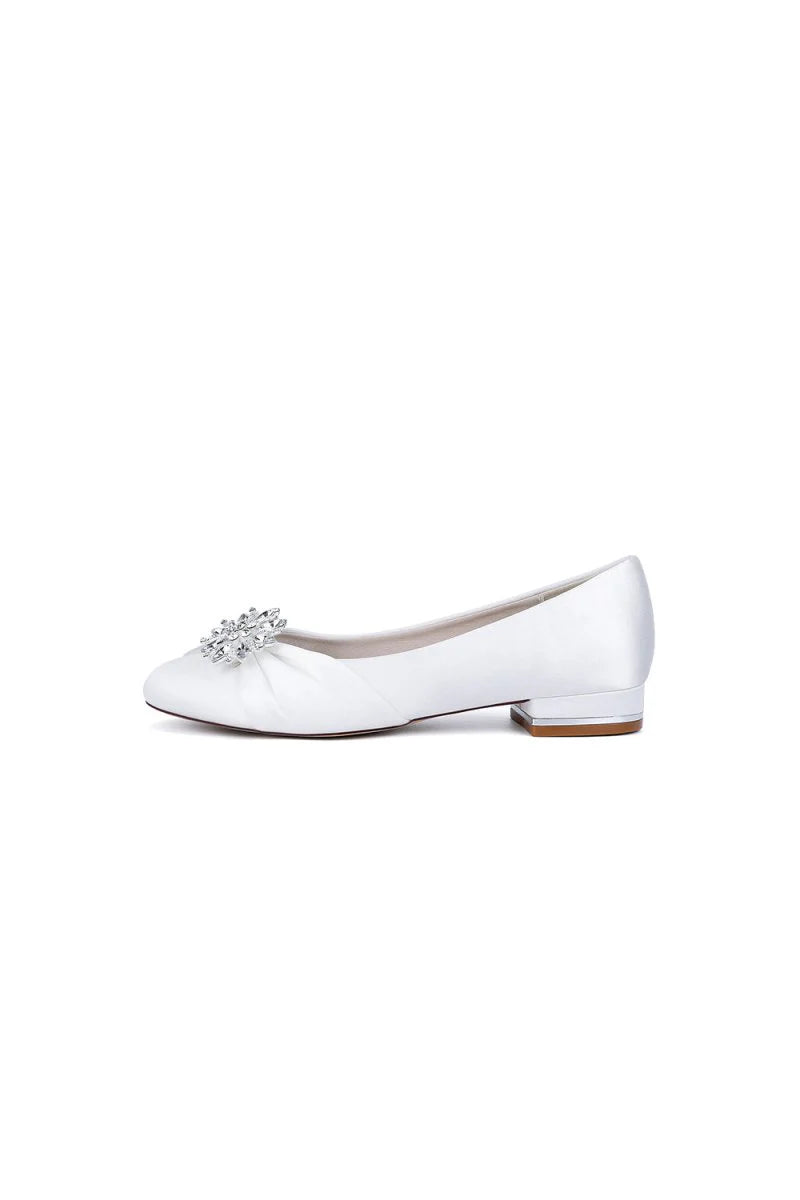 Navy Blue Flat Shoes with Crystal Flower Decoration