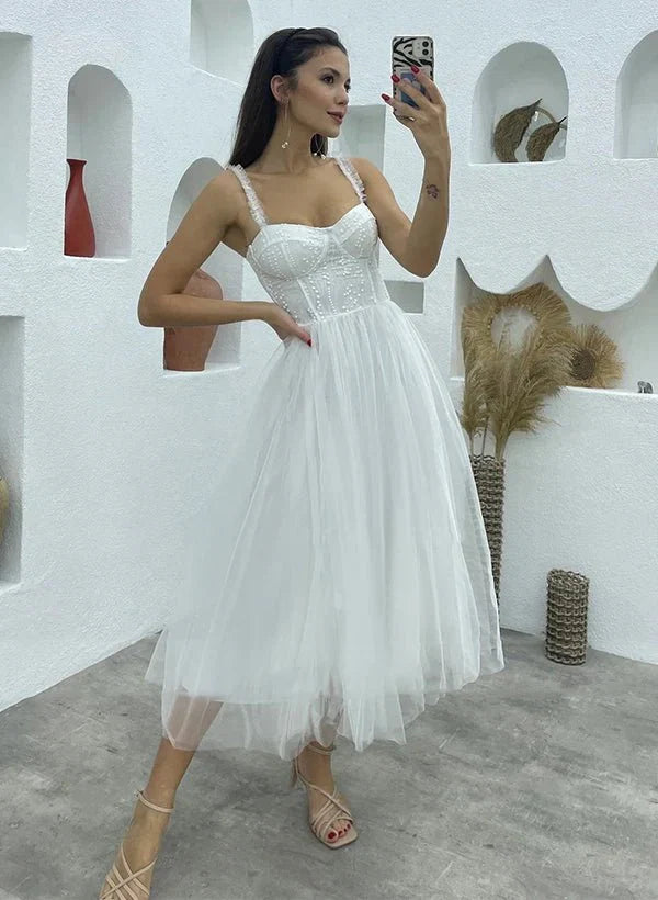 A Line Sweetheart symmetrical Satin Wedding Dresses With Cascading Ruffles