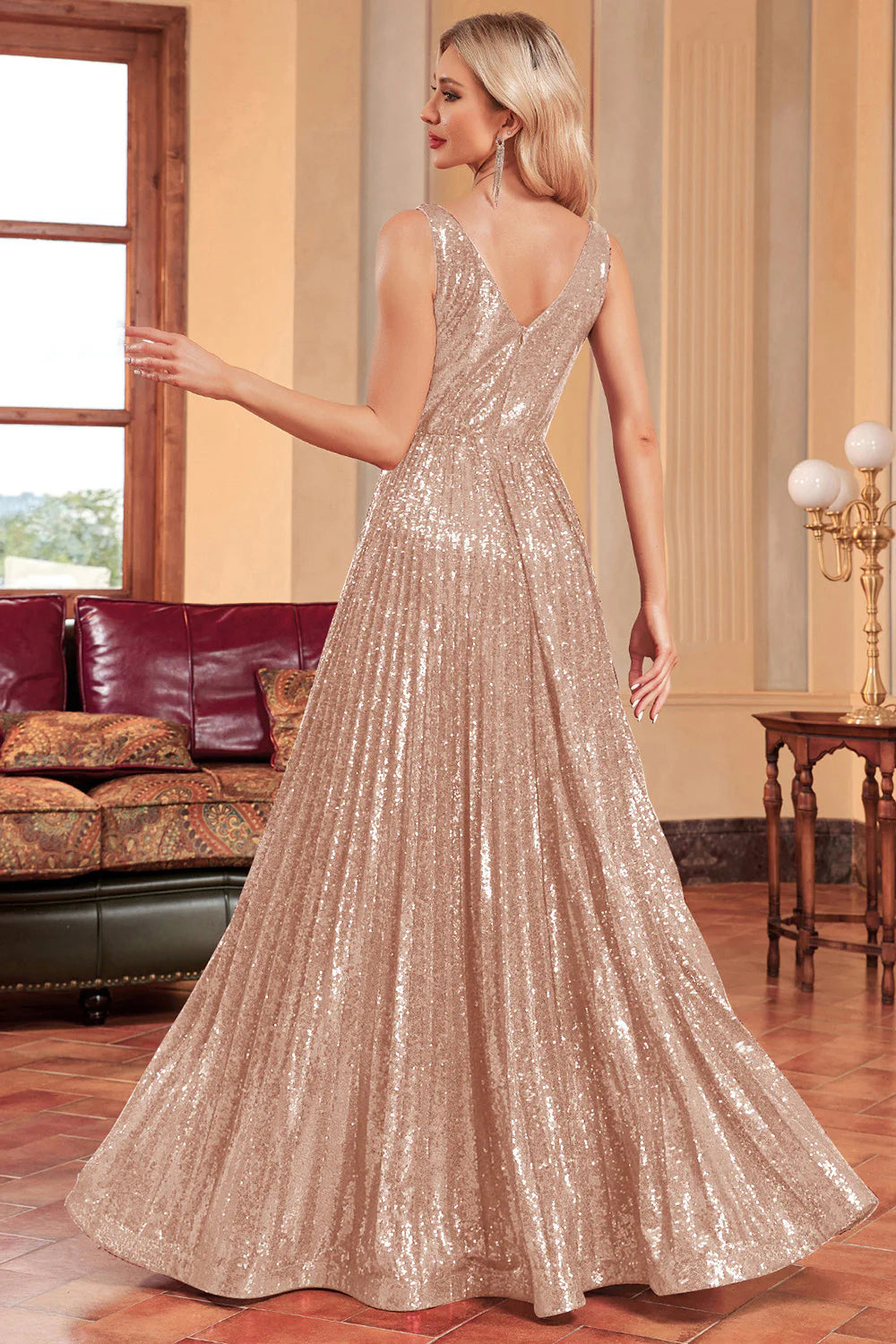 Sparkly Black A Line Pleated Long Prom Dress with Sequins