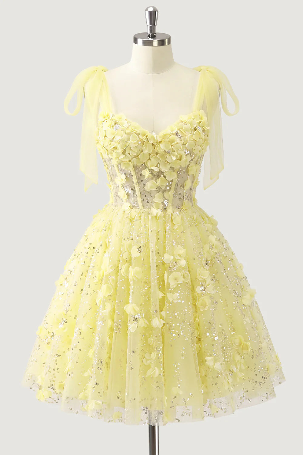 Lilac Sequin A Line Corset Short Homecoming Dress with 3D Flowers