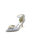 Rhinestone Pointed Toe Kitten Heels With Rhinestone