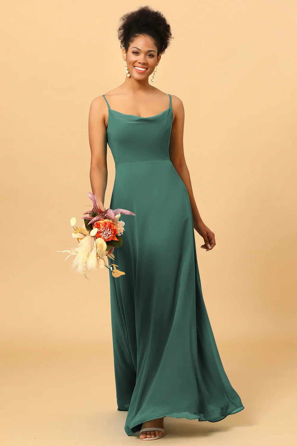 A Line Spaghetti Straps Floor Length Chiffon Bridesmaid Dress