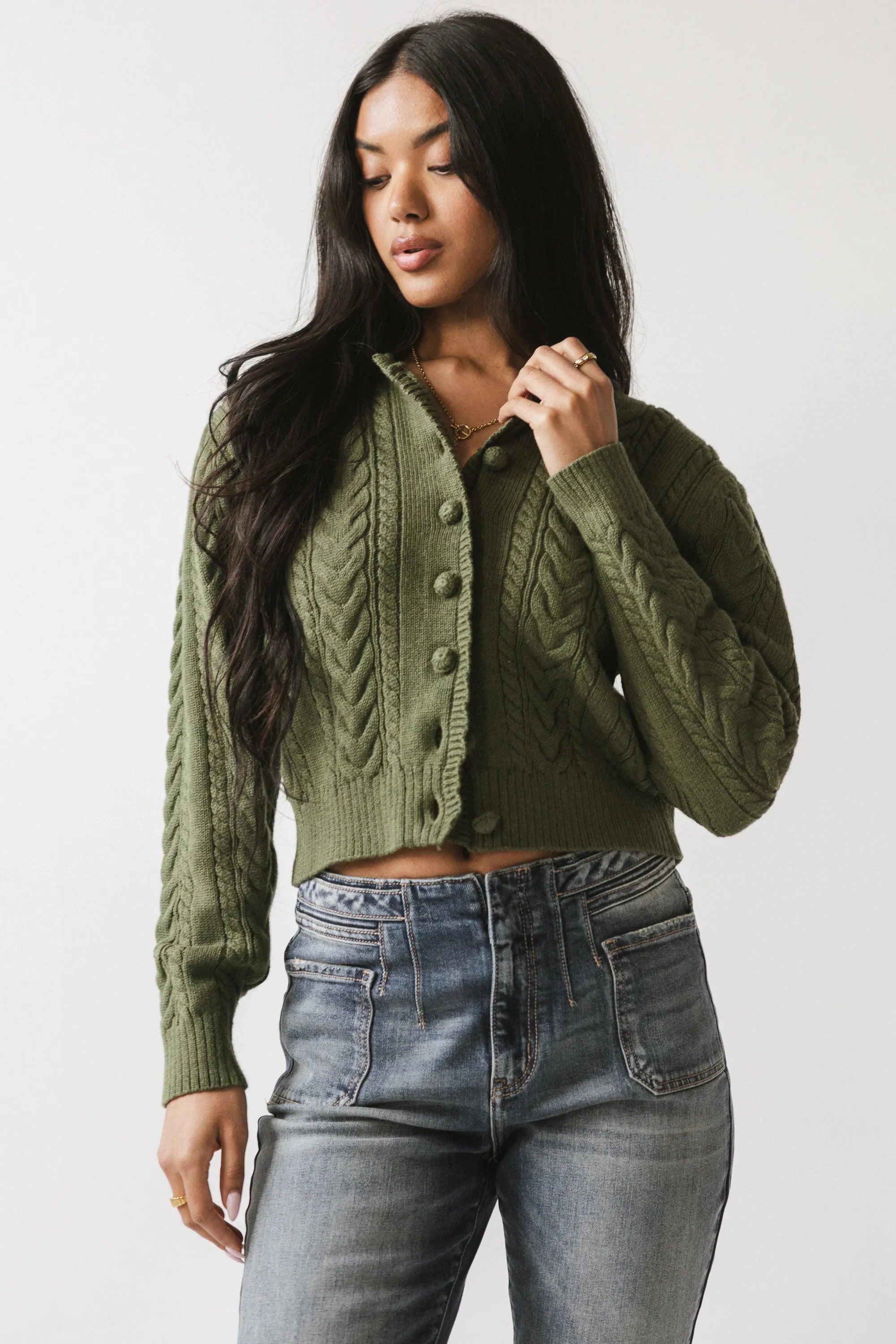 France Knit Cardigan in Olive