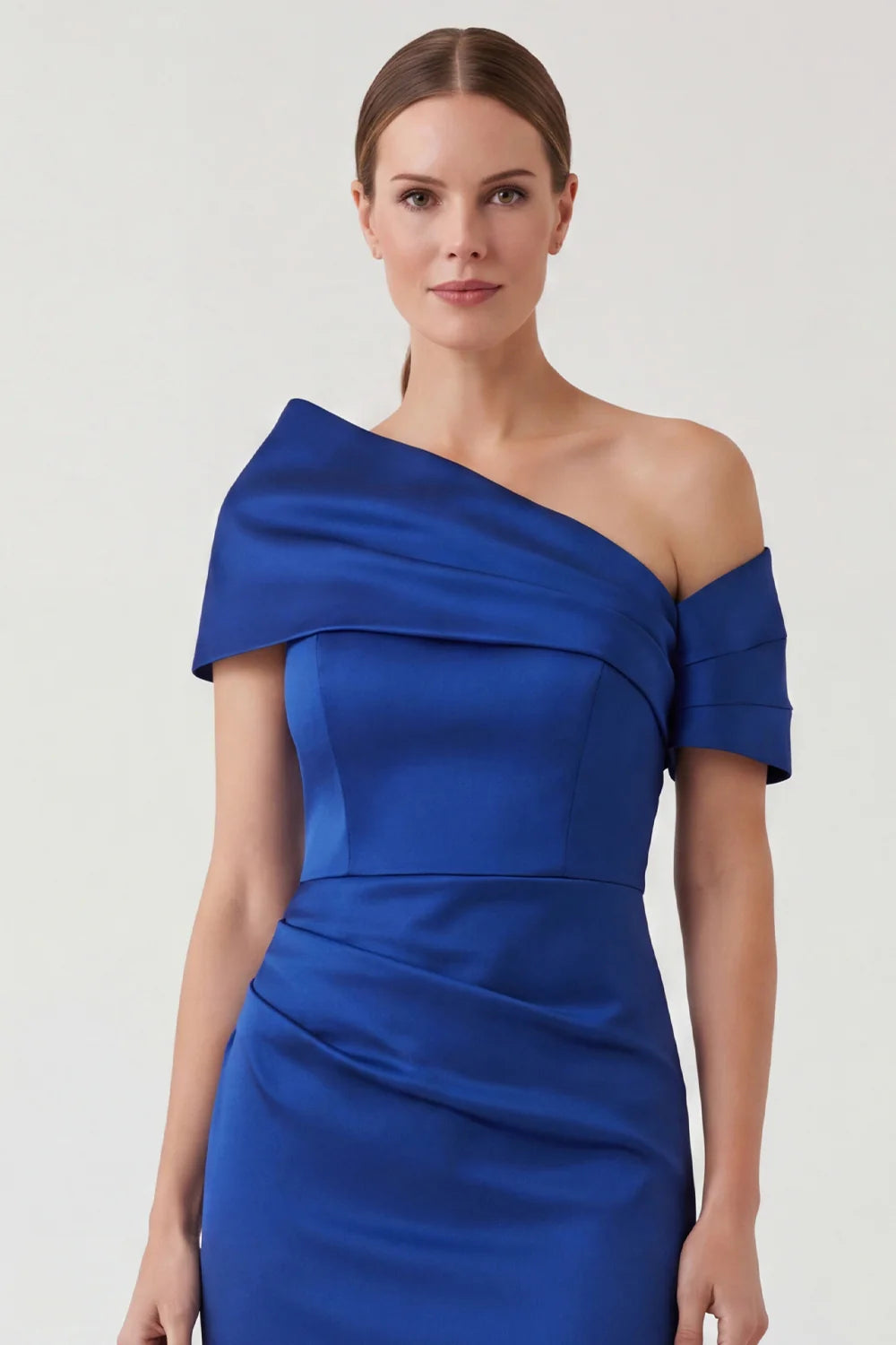 Royal Blue Sheath Asymmetrical Neck Rcuhed Mother of the Bride Dress