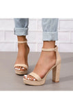 Champagne Ankle Buckle Open Toe Chunky Heels