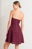 TWEED STRAPLESS MINI DRESS WINE