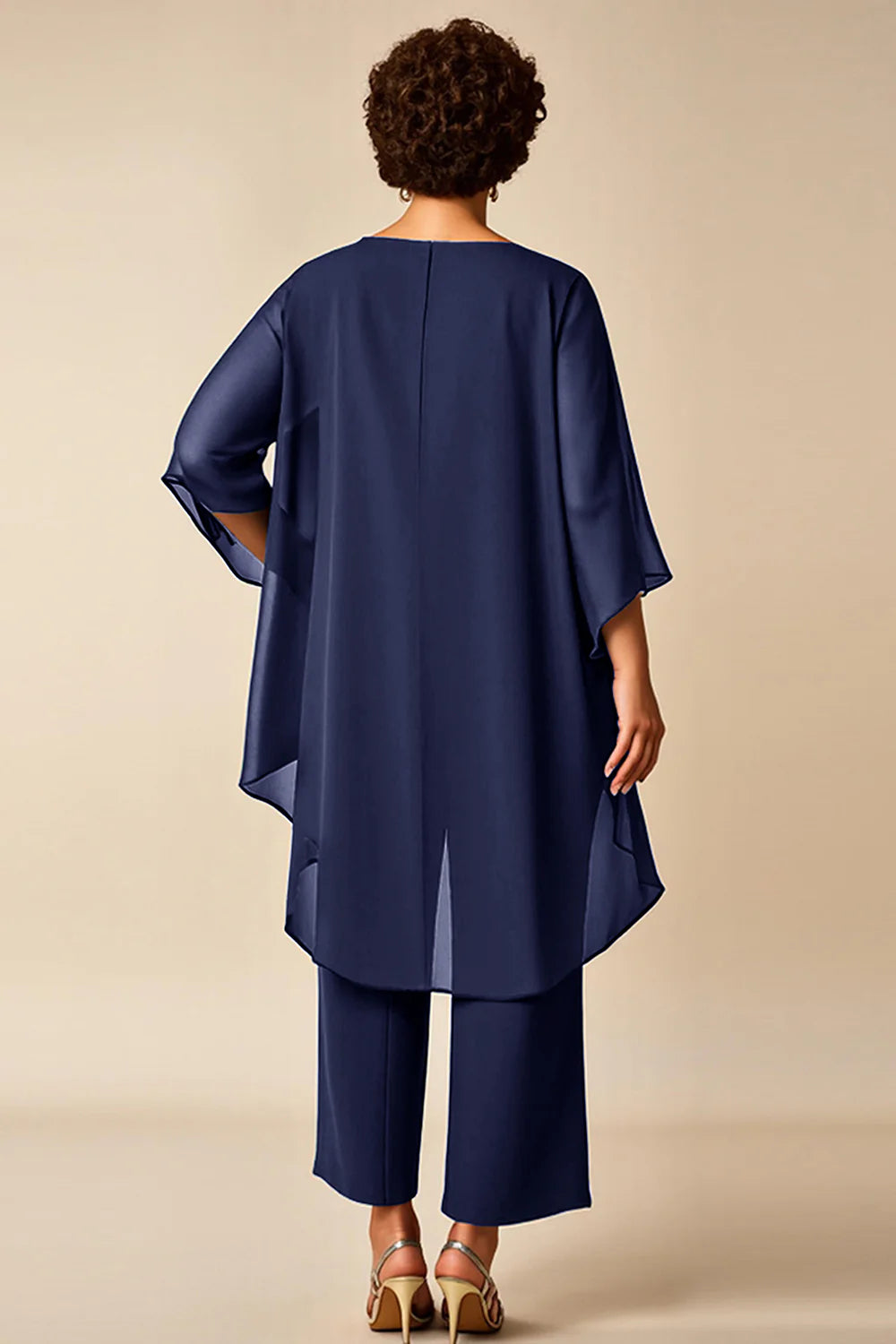 Dusty Rose 2 Piece Round Neck Chiffon Mother of the Bride Pant Suits