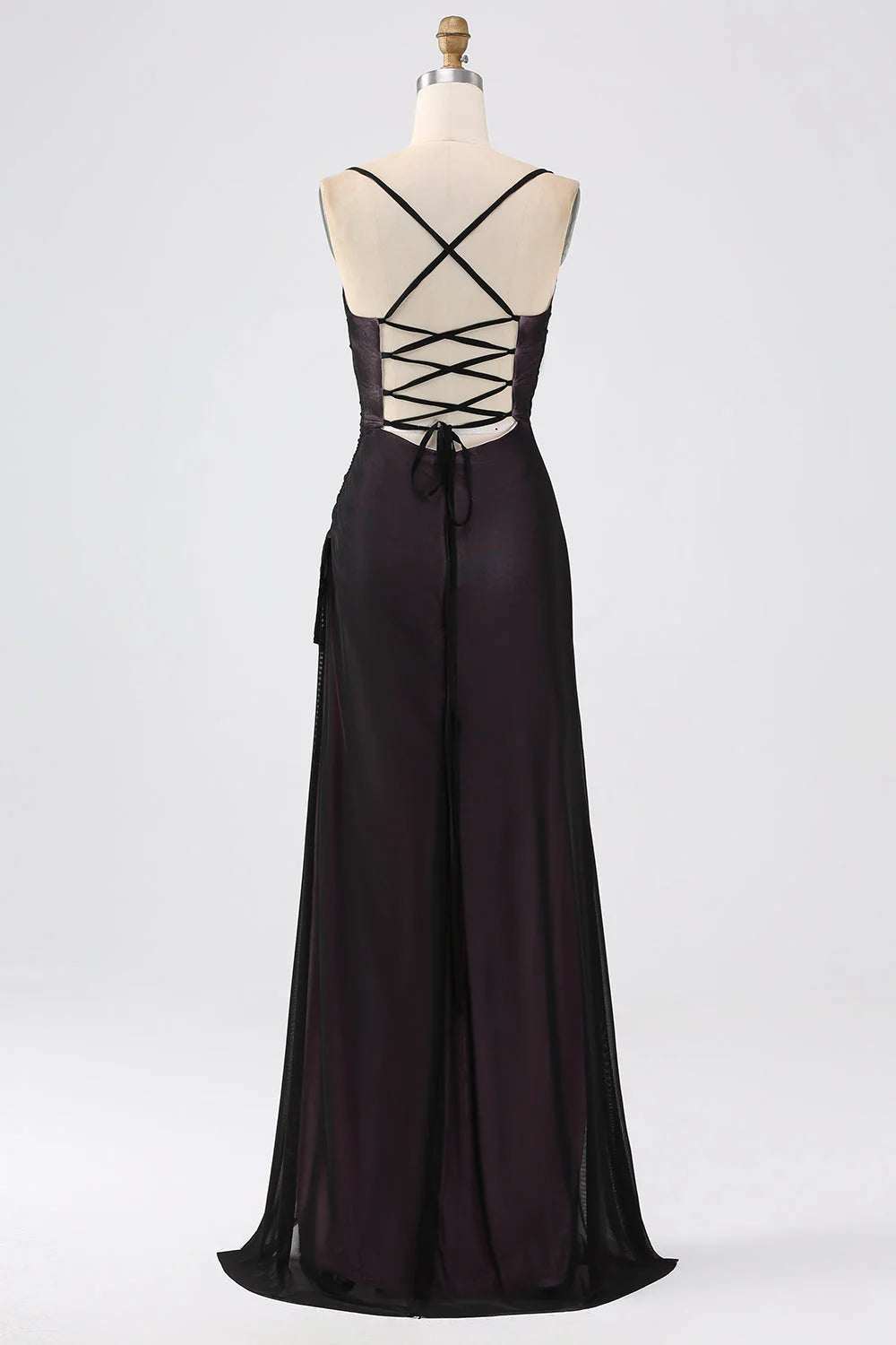 Black Red Sheath Spaghetti Straps Floor Length Bridesmaid Dress With Elasticity