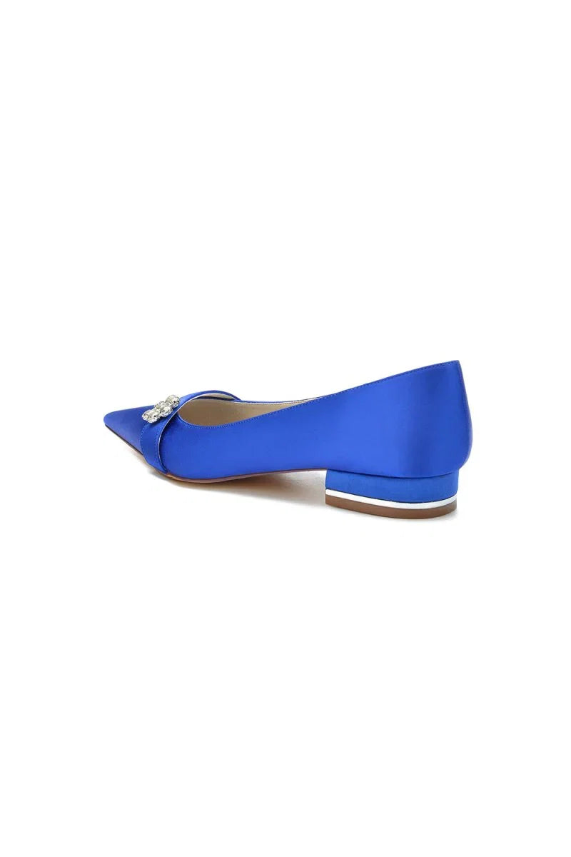 Satin Pointed Toe Floral Beading Kitten Heels