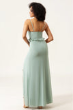 Matcha A Line Spaghetti Straps Chiffon Bridesmaid Dress With Ruffles