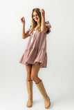 Tony Gingham Baby Doll Dress in Burgundy