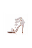 White Lace Flowers Tassels Open Toe Ankle strap Ultra High Heels