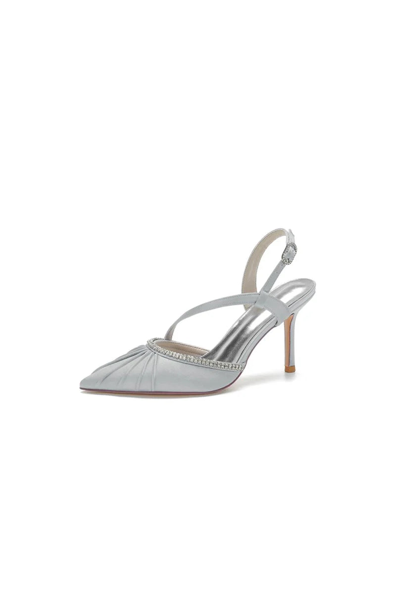 Pointed Toe Ankle Strap Crystal Heels