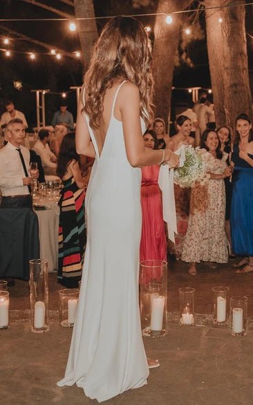 Simple Mermaid Satin Wedding Dress With Split Front And Deep V Back