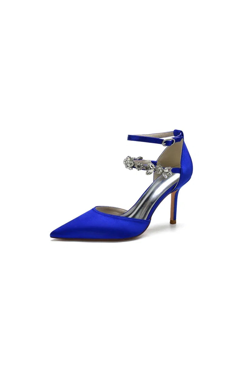 Pointed Toe Crystal Buckle Strap High Heels