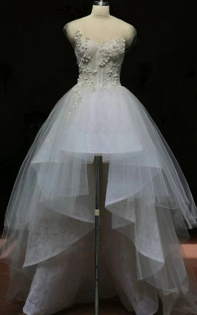 Mini High Neck Sleeveless Bell Beading Zipper Keyhole Tulle Lace Dress