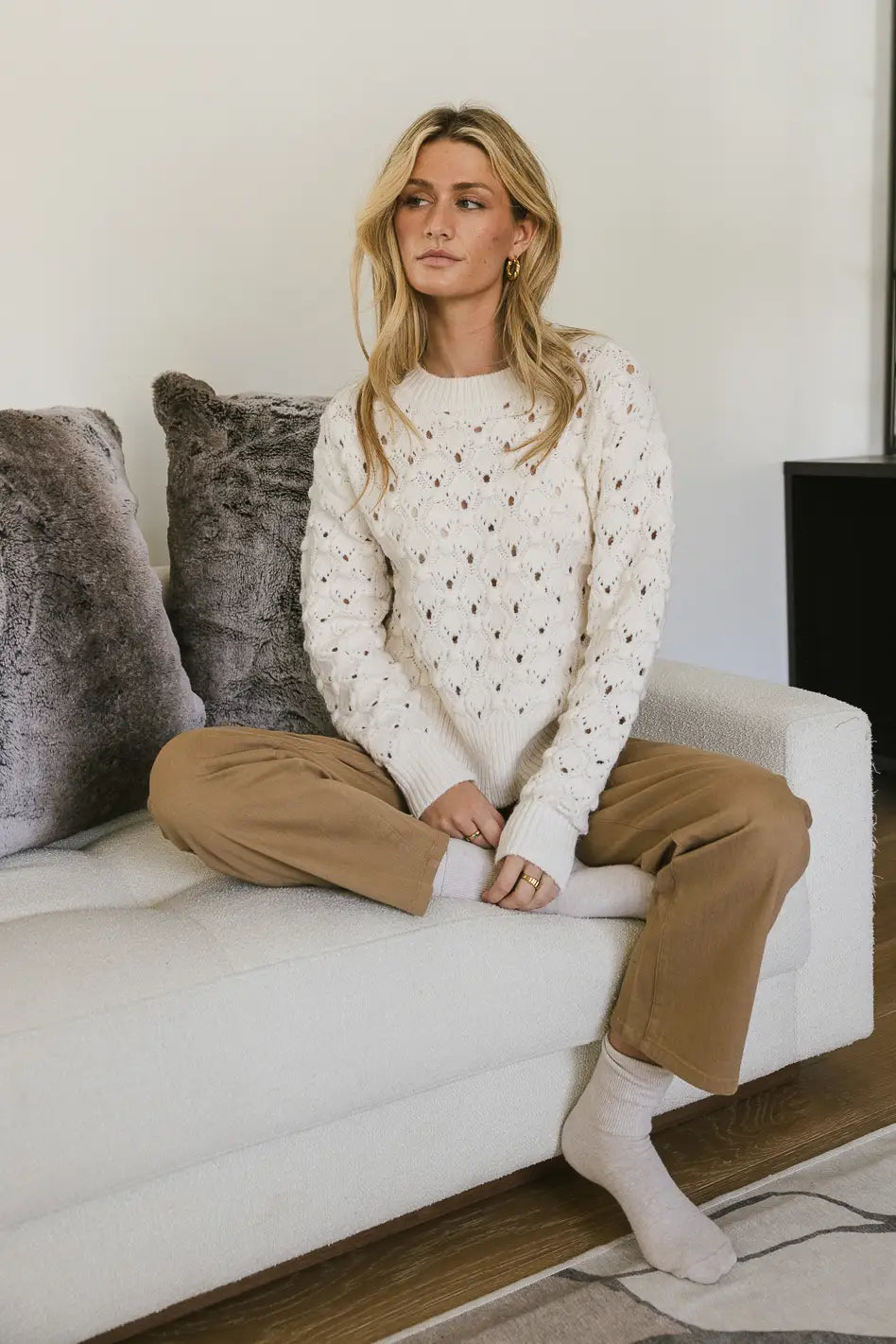 Tessa Pointelle Sweater in Cream FINAL SALE