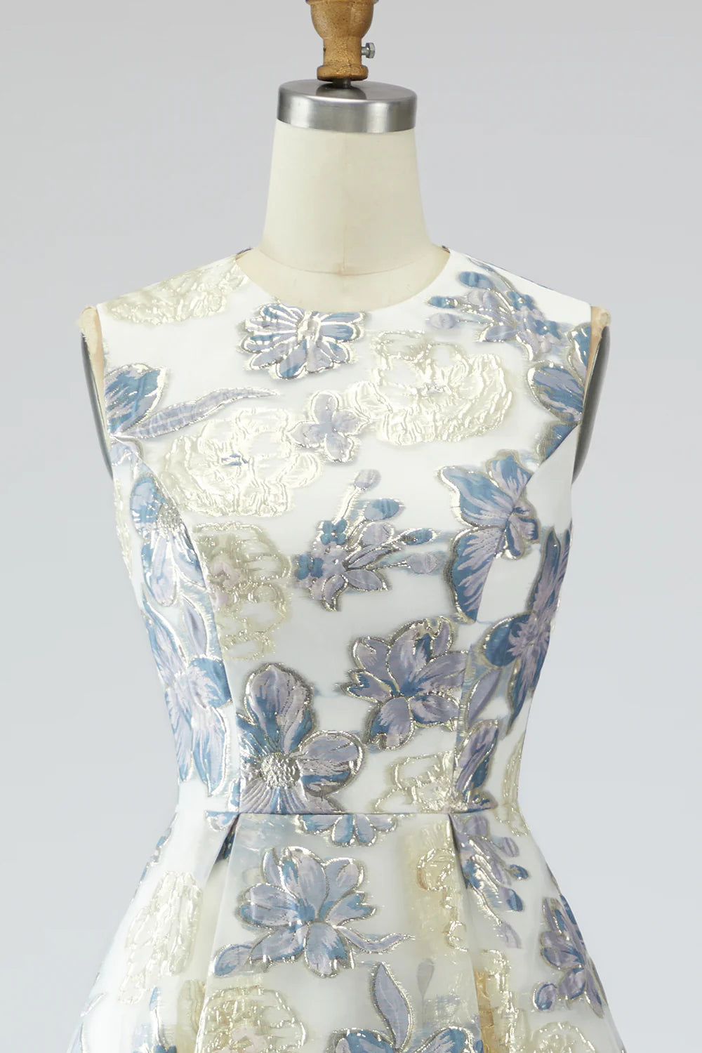 Dusty Blue A Line Floral Wedding Guest Dress with Pockets