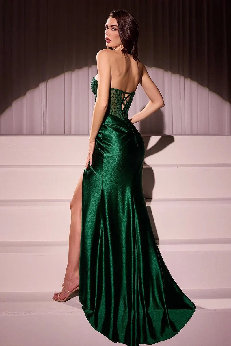 PRESTON GOWN STRAPLESS SATIN HOT STONE BUSTIER DRESS