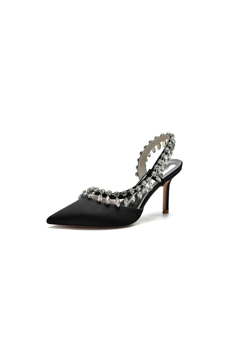 Pointed Toe Heels With Crystal Slingback Strap
