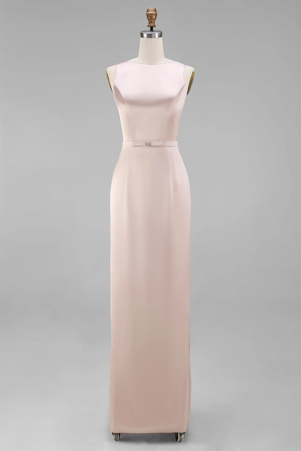 Sage Green Sheath Bateau Neck Satin Bridesmaid Dress