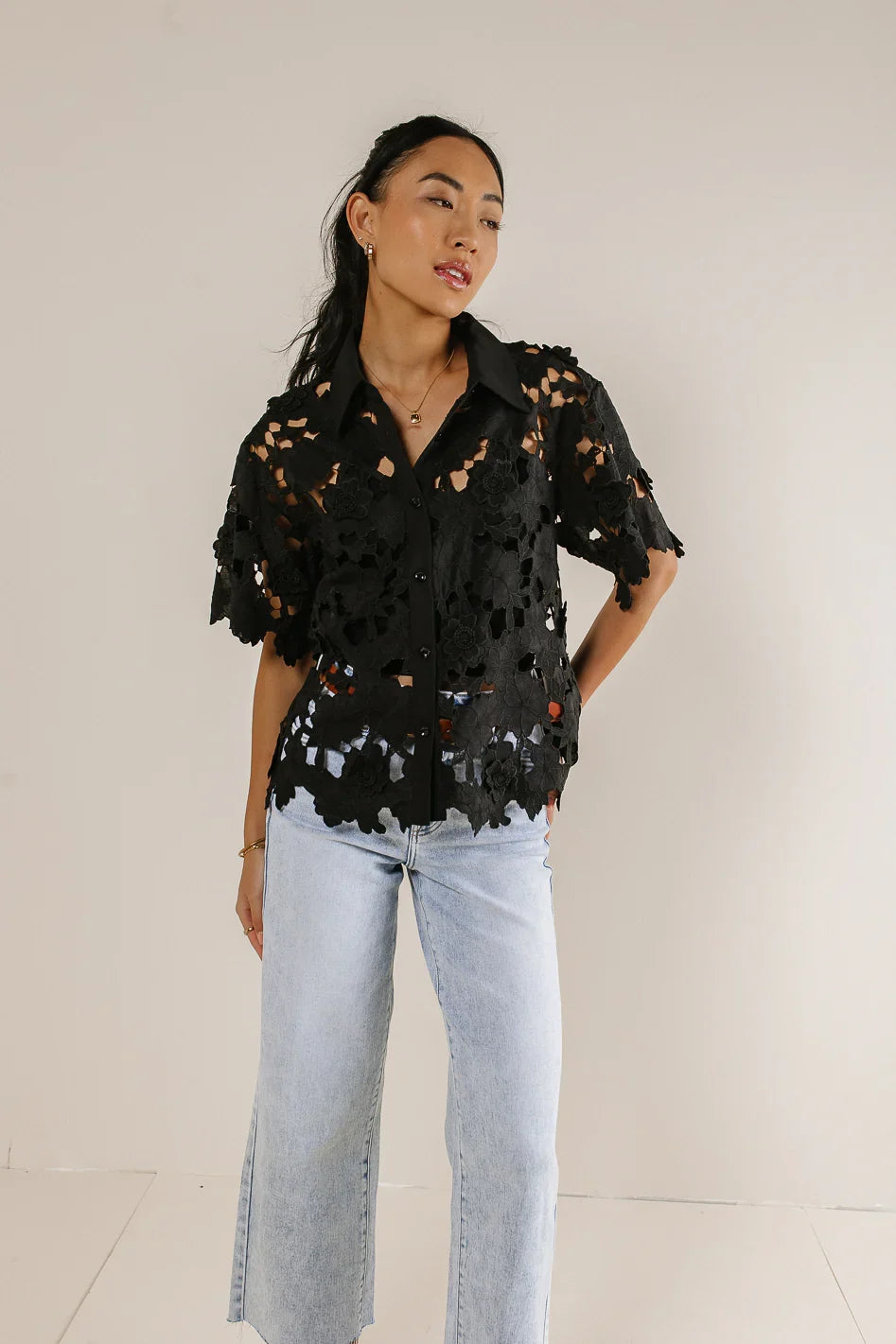 Floral Lace Button Up in Black FINAL SALE