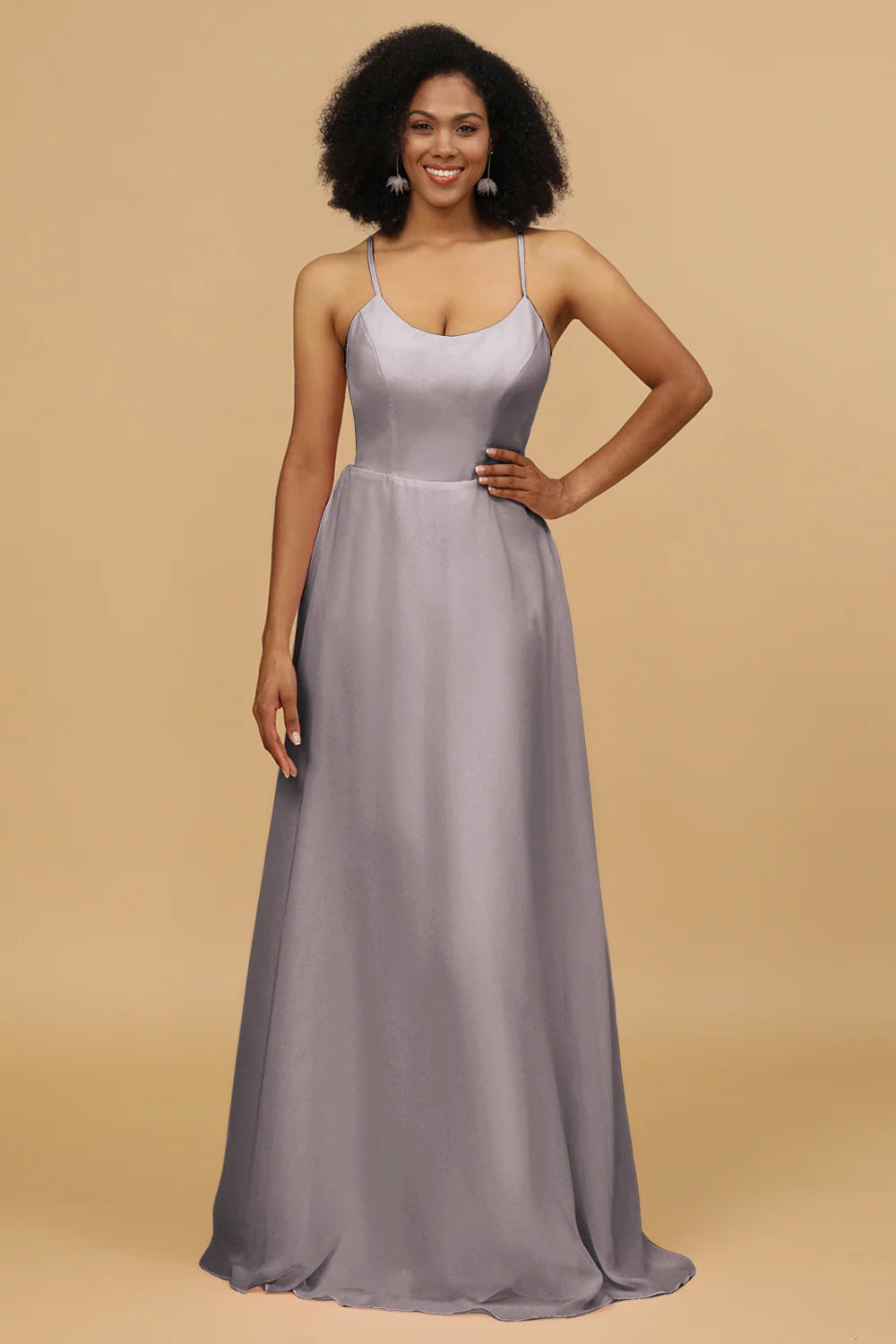 Sheath Column Spaghetti Straps Long Chiffon Bridesmaid Dress