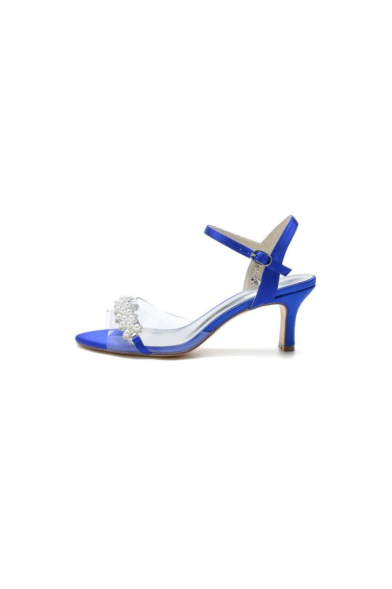 Pearl Open Toe Buckle Strap Chunky Heels