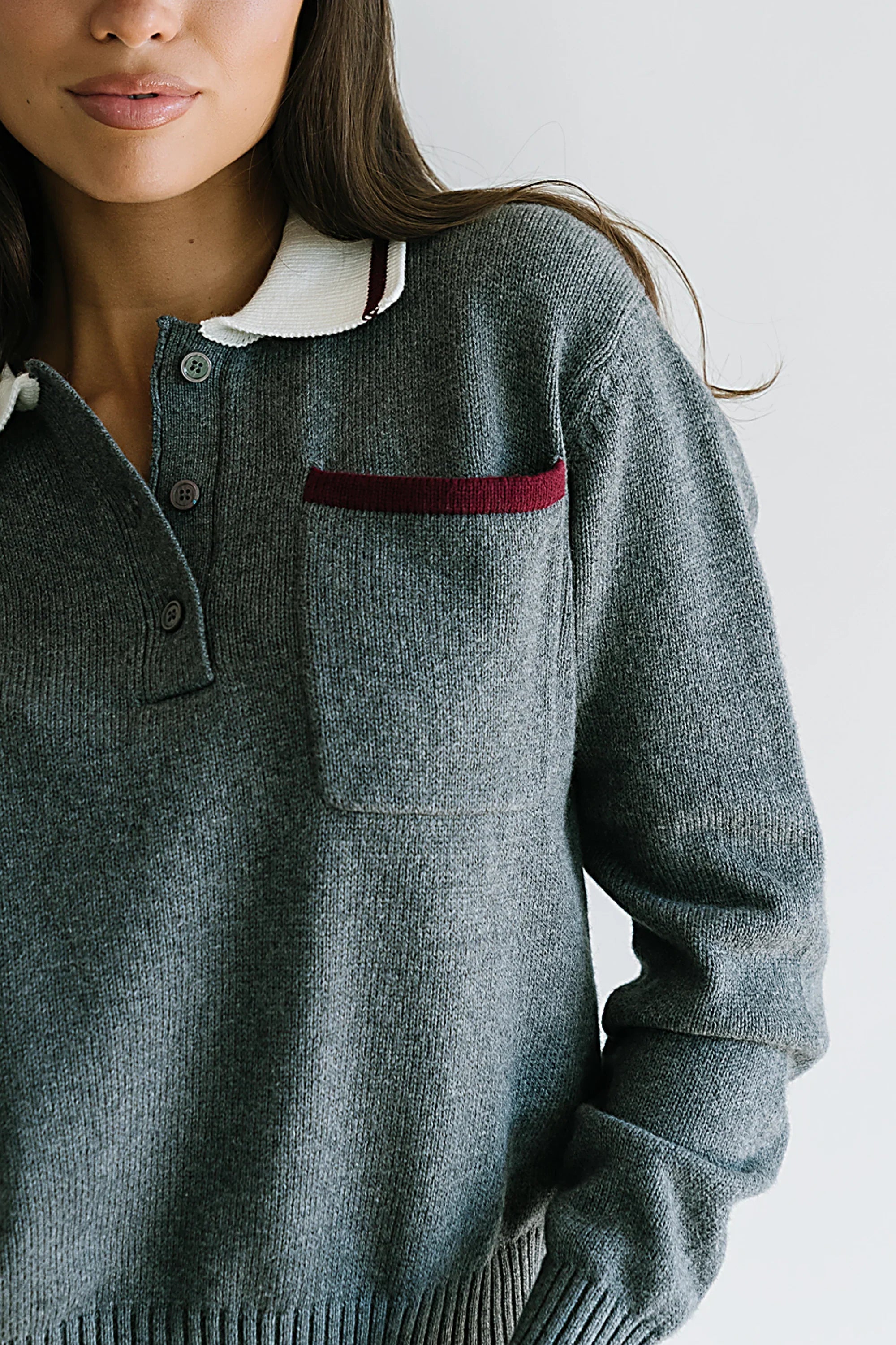 Justine Collared Sweater in Grey FINAL SALE