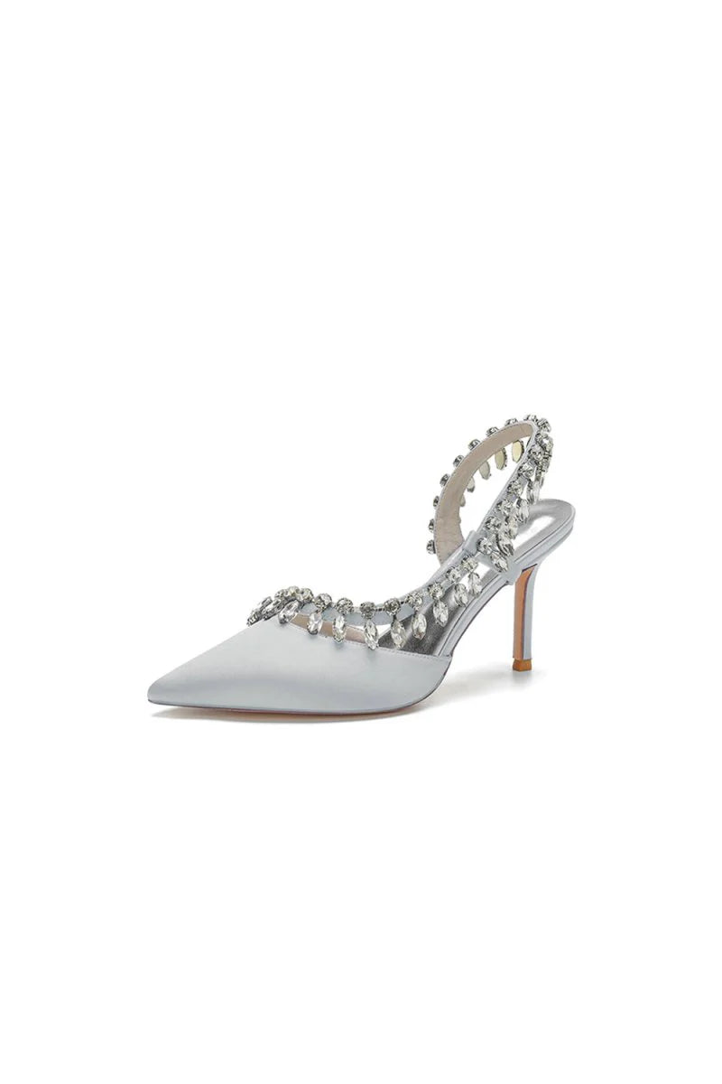 Pointed Toe Heels With Crystal Slingback Strap