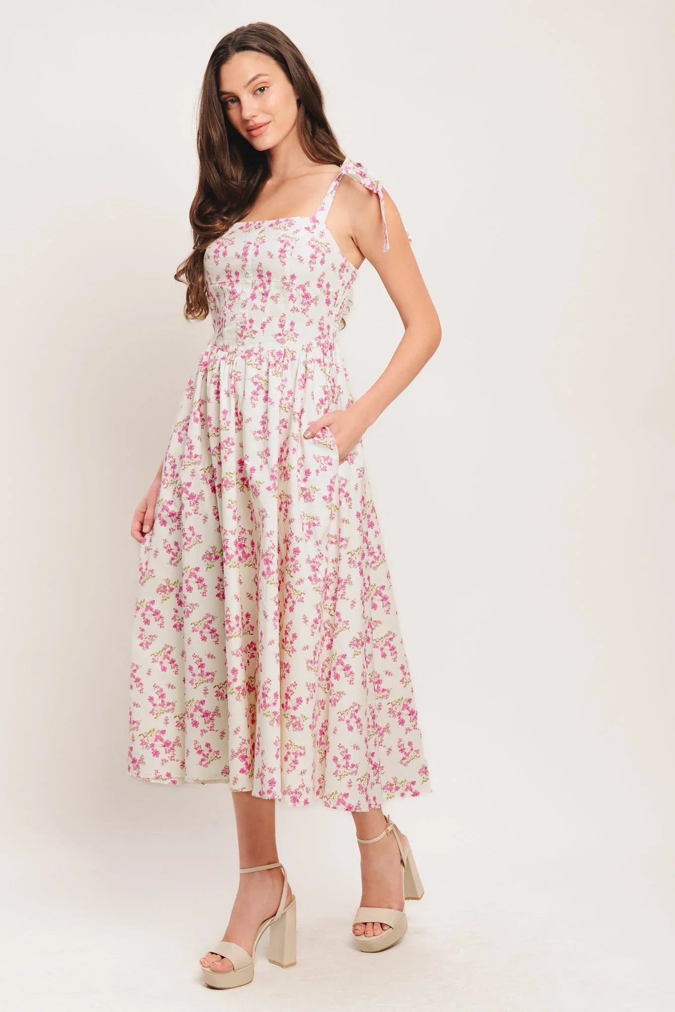PETALS PROMISES PINK MIDI DRESS