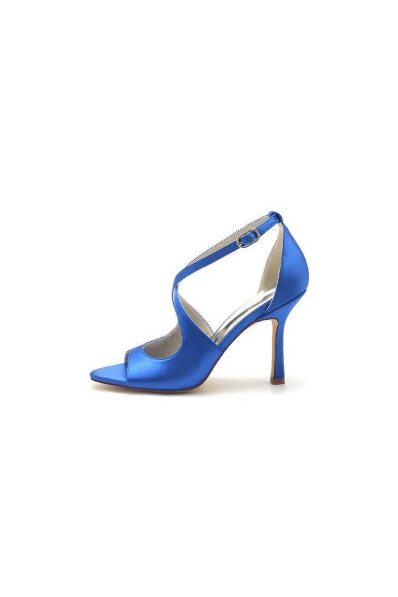Open Toe Cross Strap Satin Stiletto Heels