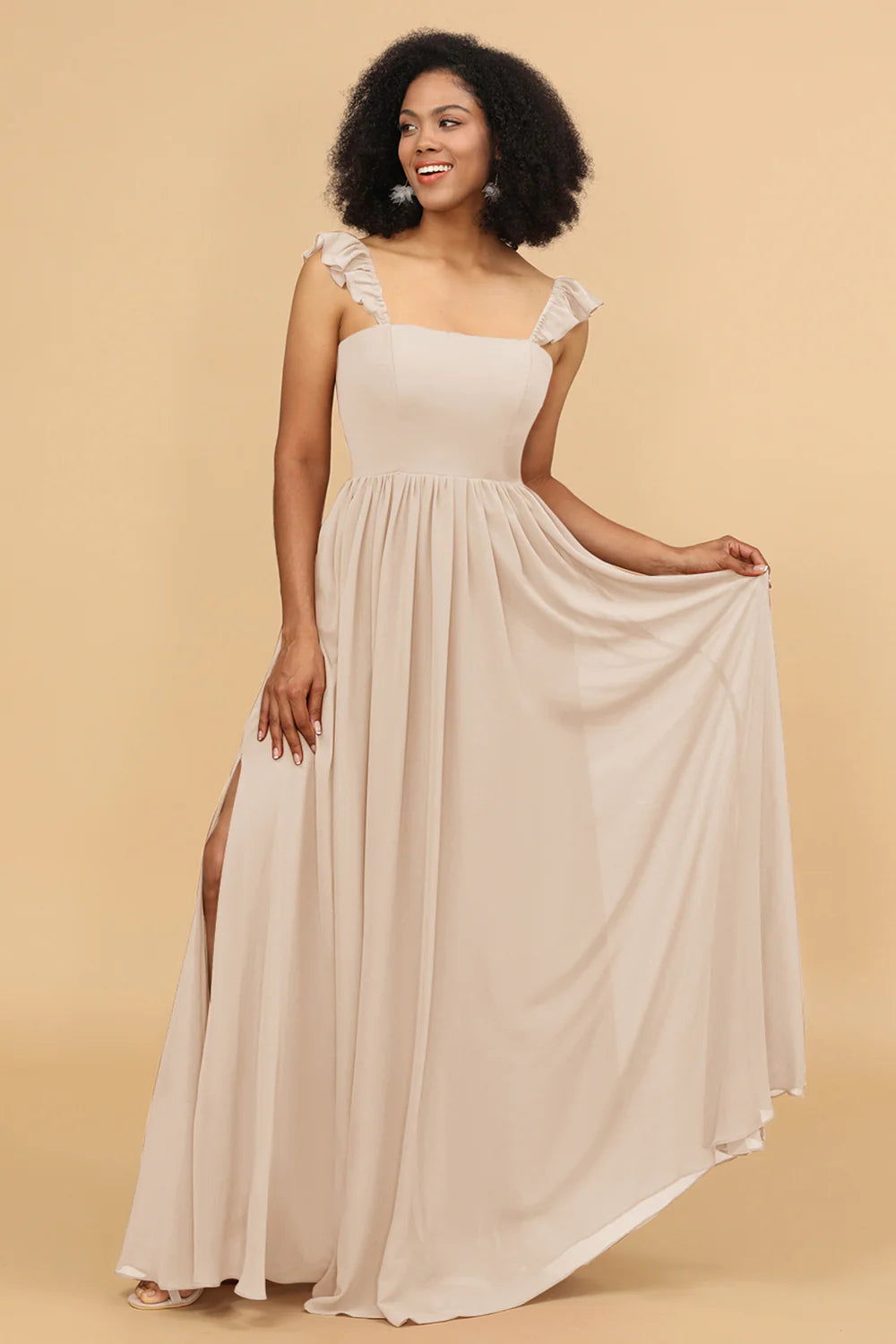 A Line Floor Length Chiffon Bridesmaid Dress With Ruffles