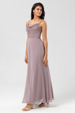 A Line Spaghetti Straps Chiffon Bridesmaid Dress With Beading