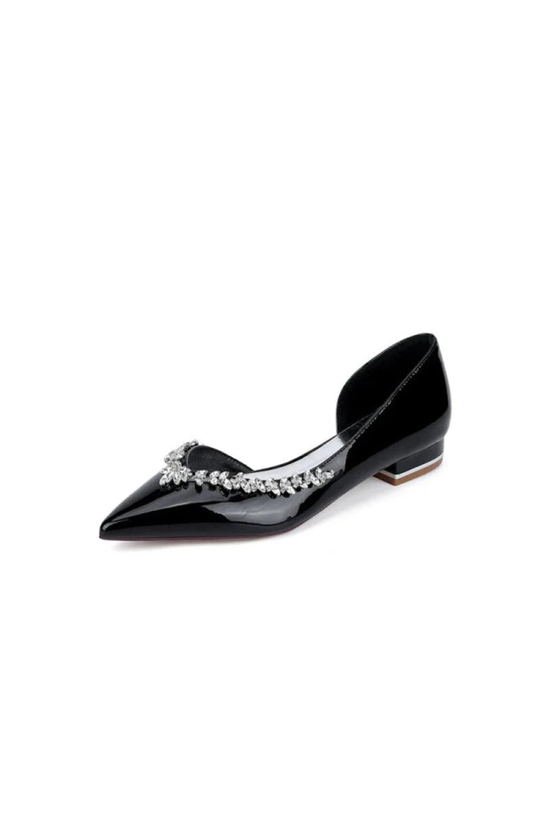 White Ballet Flats with Crystal Accent
